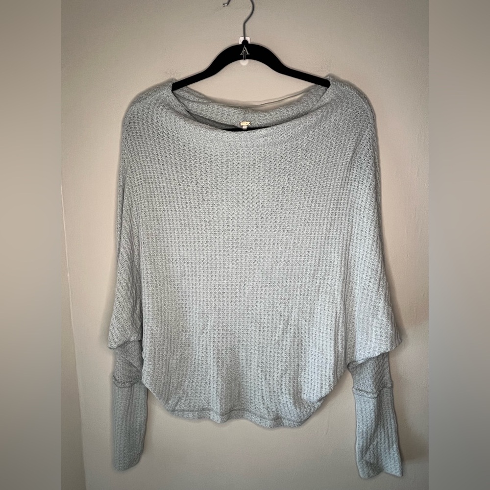Free People Light Blue Dolman Style Waffle Knit Sweater Long Sleeve Top Sz Small